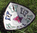 White deep triangular plate with butterflies